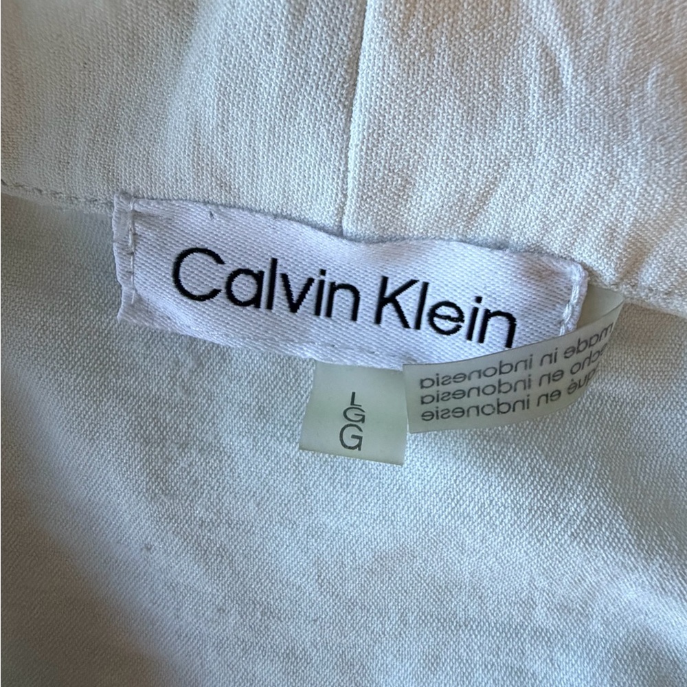Calvin Klein White Deep V-Neck Sleeveless Draped Blouse Top 100% Polyester Large - Picture 5 of 9